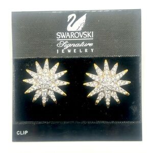 Swarovski Signature Gold Tone Starburst Crystal Clip-On Earrings
